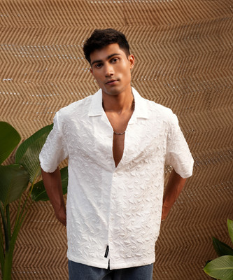 LOCOMOTIVE Men Self Design Casual White Shirt