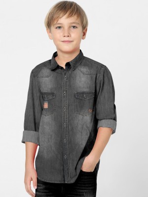 FABFARM Boys Washed Casual Grey Shirt