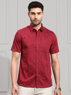 Ramraj Cotton Men Self Design Formal Red Shirt