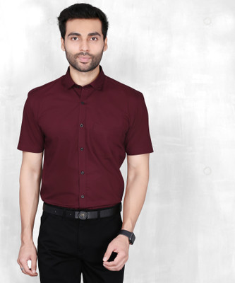 5TH ANFOLD Men Solid Formal Maroon Shirt