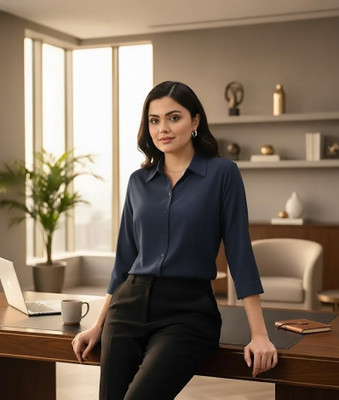 Prieto Women Solid Formal Dark Blue Shirt