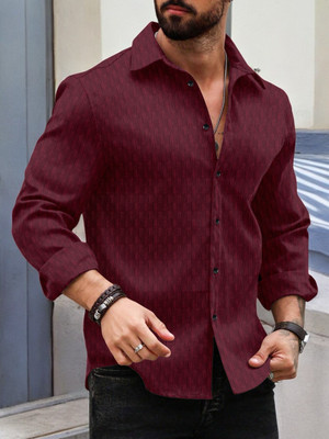 VELLOSTA Men Self Design Casual Maroon Shirt