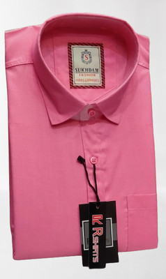 Santoshi Men Self Design Formal Pink Shirt