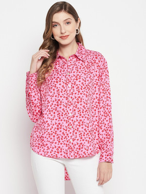 Color Cocktail Women Printed Casual Pink, Red Shirt