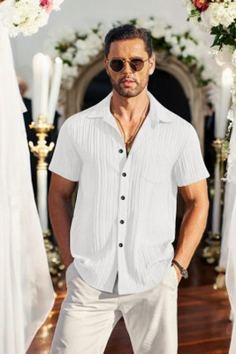 gurukrupa creation Men Self Design Casual White Shirt