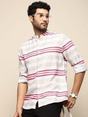 INVICTUS Men Striped Casual Beige, White Shirt