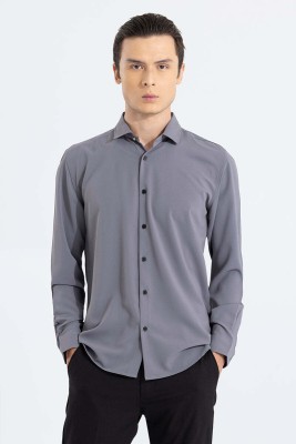 Snitch Men Solid Casual Grey Shirt