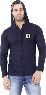tfurnish Men Self Design Casual Dark Blue Shirt