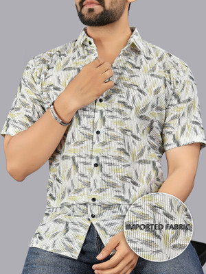MUMIN Men Printed Casual Yellow Shirt