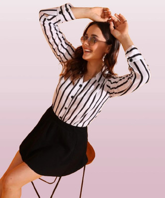 KRYSTYNE Women Striped Casual White Shirt