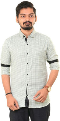 PUBHIZA Men Checkered Casual Green Shirt