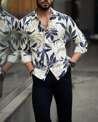 Bridon Creations Men Printed Casual Cream Shirt