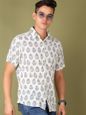 V-MART Men Printed Casual Blue, White Shirt