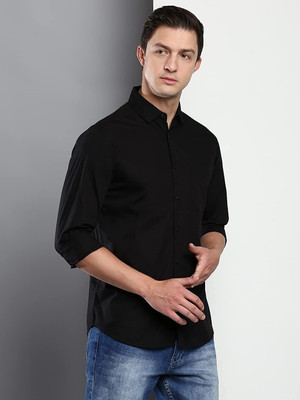 HouseOfCommon Men Solid Casual Black Shirt