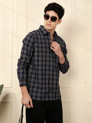 WROGN Men Checkered Casual Blue Shirt