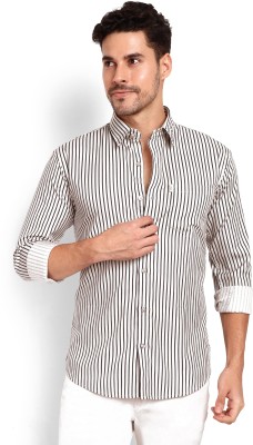 HouseOfCommon Men Striped Casual White Shirt