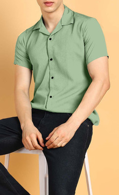 COMBRAIDED Men Solid Casual Dark Green Shirt