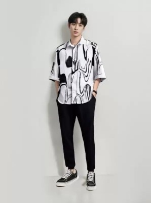 SURYDEEP Men Graphic Print Casual White, Black Shirt