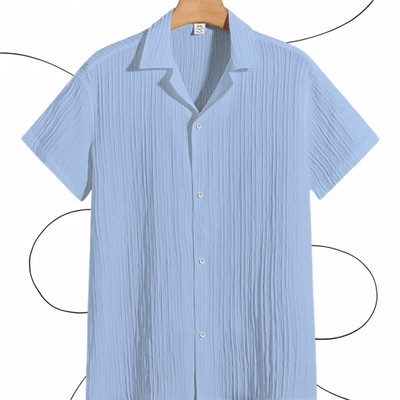 SHIRTWALA Men Self Design Casual Light Blue Shirt