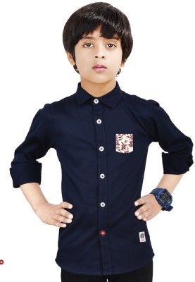 MADE IN THE SHADE Boys Solid Festive Dark Blue Shirt