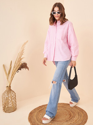 KIBO Women Printed Casual Pink, White Shirt