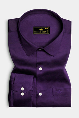 french crown Men Solid Formal Purple Shirt