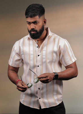 Pribha Fashion Men Striped Casual Orange Shirt