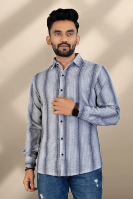 Eluyaana Fashion Men Striped Casual Grey Shirt
