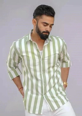 VIHANI Men Striped Casual Green Shirt