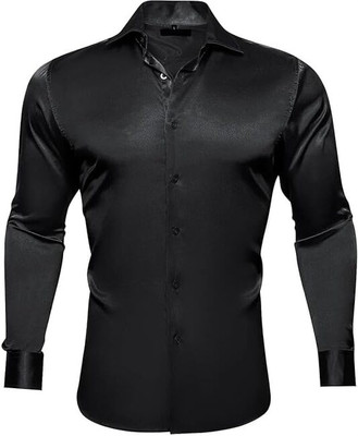 HELIXATTIRE Men Solid Casual Black Shirt