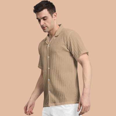 NitaCollection Men Solid Casual Khaki Shirt