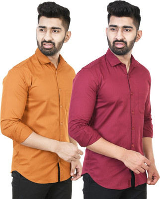 Feel high Men Solid Casual Brown, Maroon Shirt(Pack of 2)