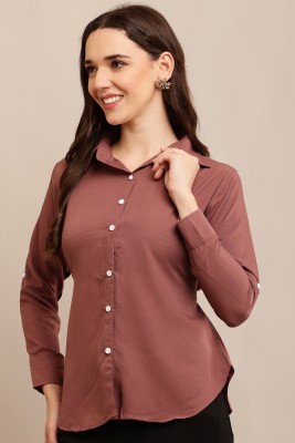 Bright Fly Women Solid Casual Pink Shirt