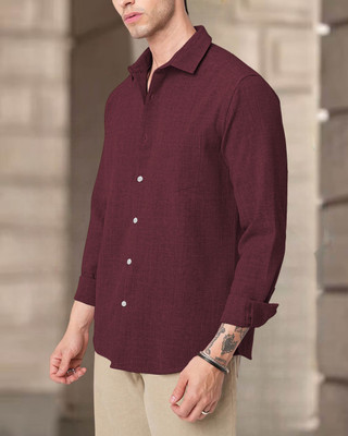 METRONAUT Men Self Design Casual Maroon Shirt