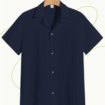 A Dearise Trend Men Self Design, Striped Casual Dark Blue Shirt