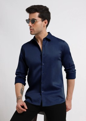 SOLSTICE Men Solid Casual Dark Blue Shirt