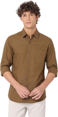 MUFTI Men Solid Casual Brown Shirt