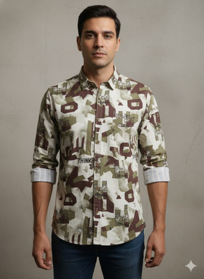 singaran fashion Men Geometric Print Casual Brown Shirt