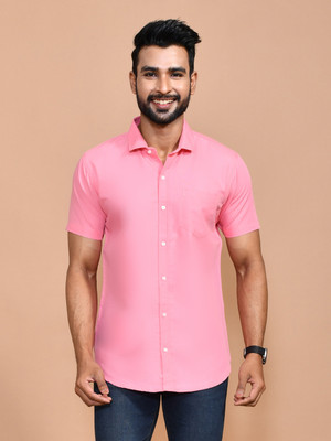 Urbany Men Solid Formal Pink Shirt