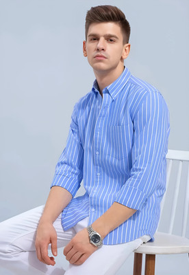 XTOUCH Men Striped Casual Blue Shirt