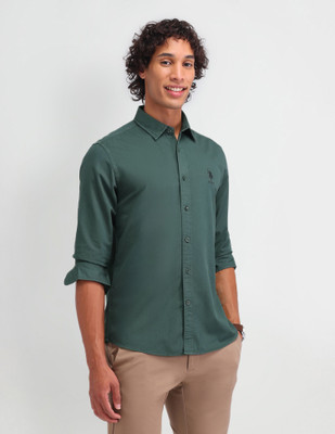 U.S. POLO ASSN. Men Solid Casual Green Shirt