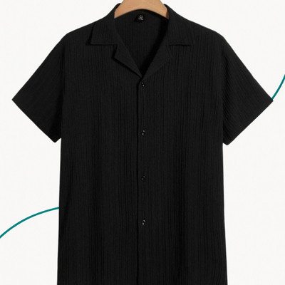 A Dearise Trend Men Self Design Casual Black Shirt