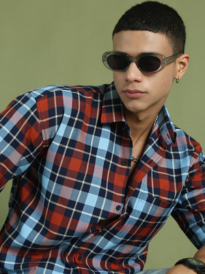 Roadster Men Checkered Casual Blue Shirt