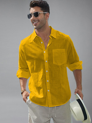 Apektra Men Solid Casual Yellow Shirt