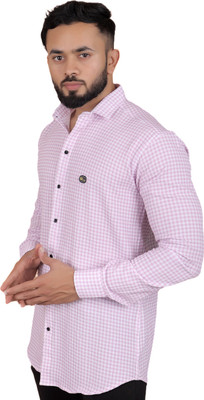 GCFAB Men Checkered Casual Pink Shirt