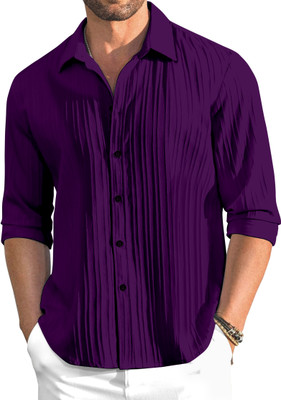OXXOM Men Solid Casual Purple Shirt
