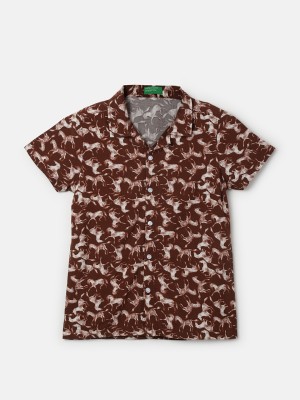 United Colors of Benetton Boys Printed Casual Brown, White Shirt