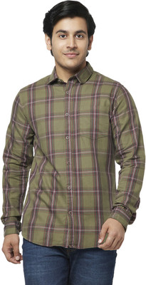 YU by Pantaloons Men Checkered Casual Green Shirt