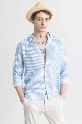OTUS Men Striped Casual Blue Shirt
