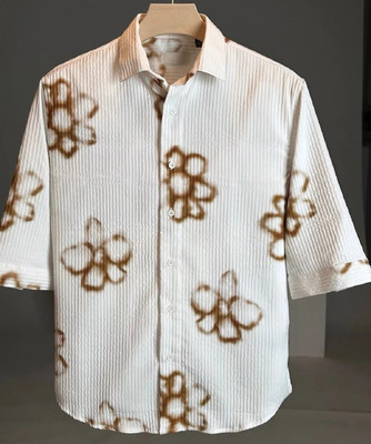 MOXTE Men Printed Casual White, Brown Shirt